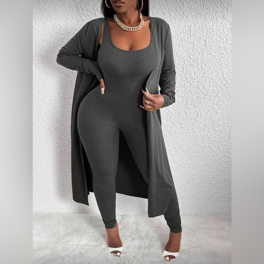 Gray Jumpsuit with Matching Duster